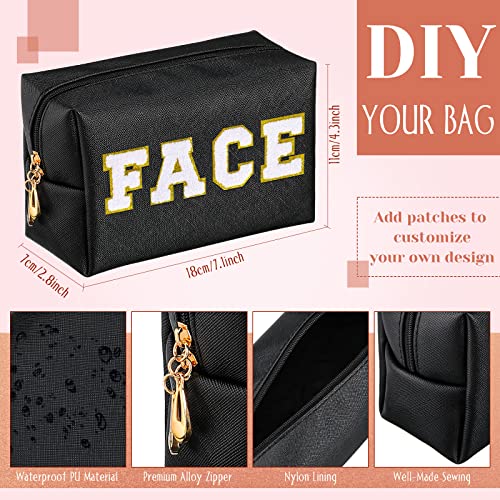Cunno 20 Pcs Preppy Makeup Bags PU Leather Cosmetic Pouch with Zipper Waterproof Make up Bags Toiletry Beauty Container for Women Bridal Shower Favors End of the Year Teacher Gifts(Black)