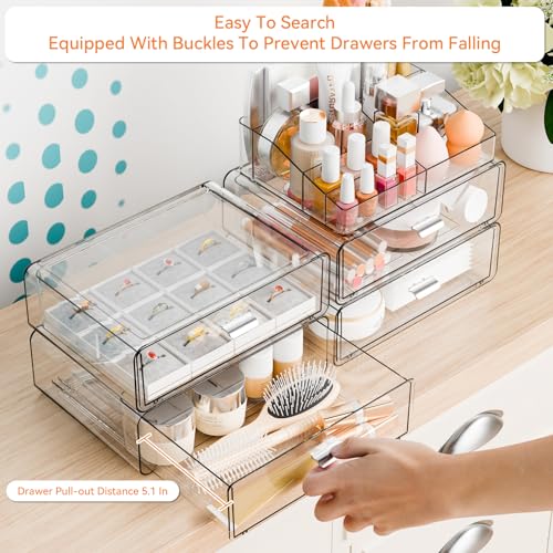 Yieach 4-Drawer Clear Acrylic Makeup Organizer with 5 Tiers for Countertop Storage