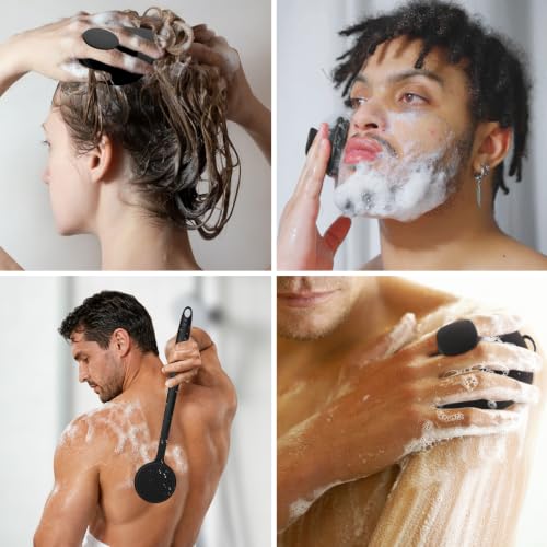 Black Silicone Body & Back Scrubber Set with Face Brush & Scalp Massager – Shower Hygiene Accessories