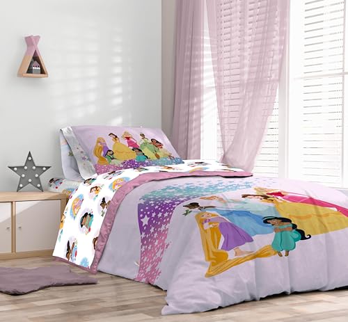 Pink Disney Princess Full Comforter Set for Kids - 7 Piece Microfiber Bedding with Sheets & Pillowcases
