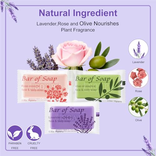 Bulk Bar Soap Travel Mini Soap Bars 0.5 oz,Guest Soaps Small for Bathroom,Hotel Soap Bars for Hotel Hospitality Homeless(Olive Oil,Rose and Lavender,Pack of 60)