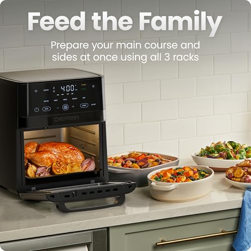 14 Quart Black Air Fryer Oven with Rotisserie & Dehydrator - 6-in-1 Multifunctional Cooker