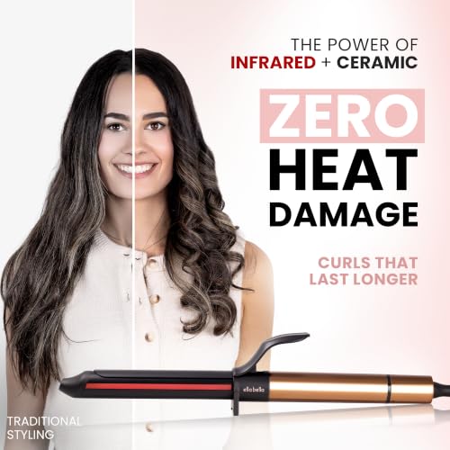 ELLA BELLA 1.25" Professional Ceramic Curling Iron Wand Black/Gold for All Hair Types