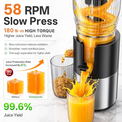 Godspeeds 6-Inch Wide Chute Cold Press Juicer Machine - Black