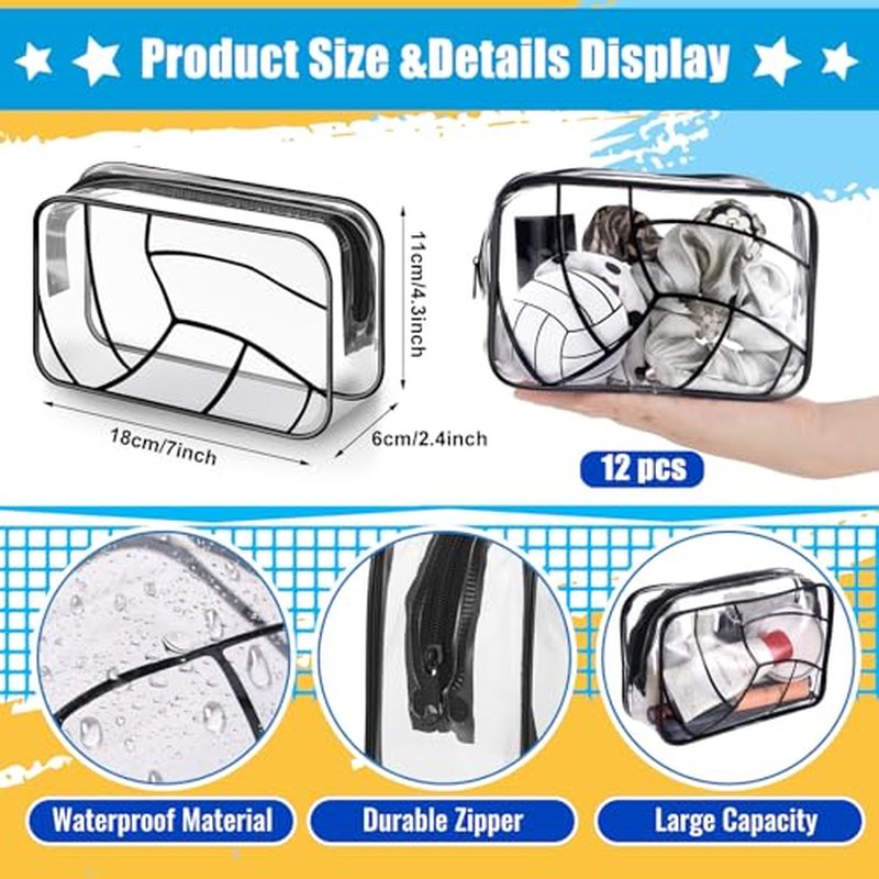 24 Pcs Volleyball Gifts for Teen Girls 12 Volleyball Makeup Bags with 12 Round Makeup Pocket Mirror, 7 x 4.7 x 2.4'' Volleyball Cosmetic Bag Sport Gifts for Women Players Fans (volleyball)