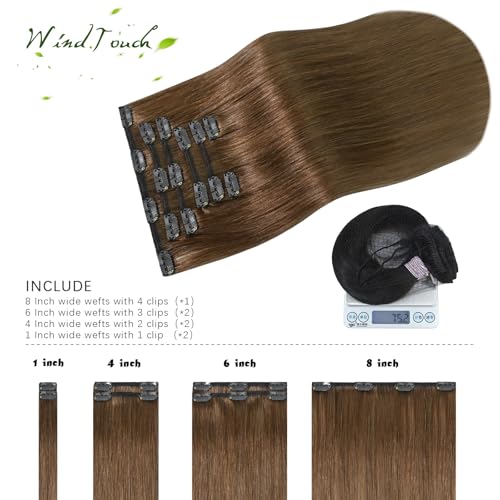 Clip in Hair Extensions Light Brown 12 Inch 75g 7PCS - Chestnut Brown Variation