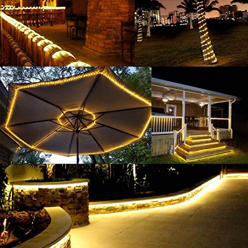 150ft Outdoor LED Rope Lights - Warm White, Connectable & Waterproof with 8 Modes