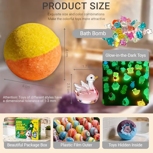 Kids Bath Bombs with Surprise Glow-In-The-Dark Toys - 35 Pack, Natural & Child-Safe