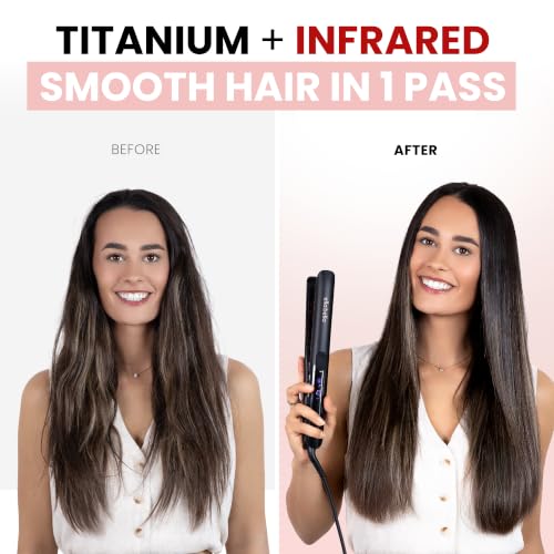 Ella Bella Titanium Flat Iron Hair Straightener with Infrared, Black, 1 Inch Plate