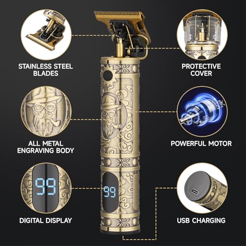 Hair Clippers for Men Professional Hair Trimmer Barbers Beard Trimmer Shaver Razor Hair Grooming Cutting Kit at Home T Blade Liner Trimmer Cordless Rechargeable Zero Gapped Edgers Gifts for Men