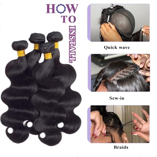 Natural Black 20 Inch 12A Body Wave Human Hair Bundles - ZGWG