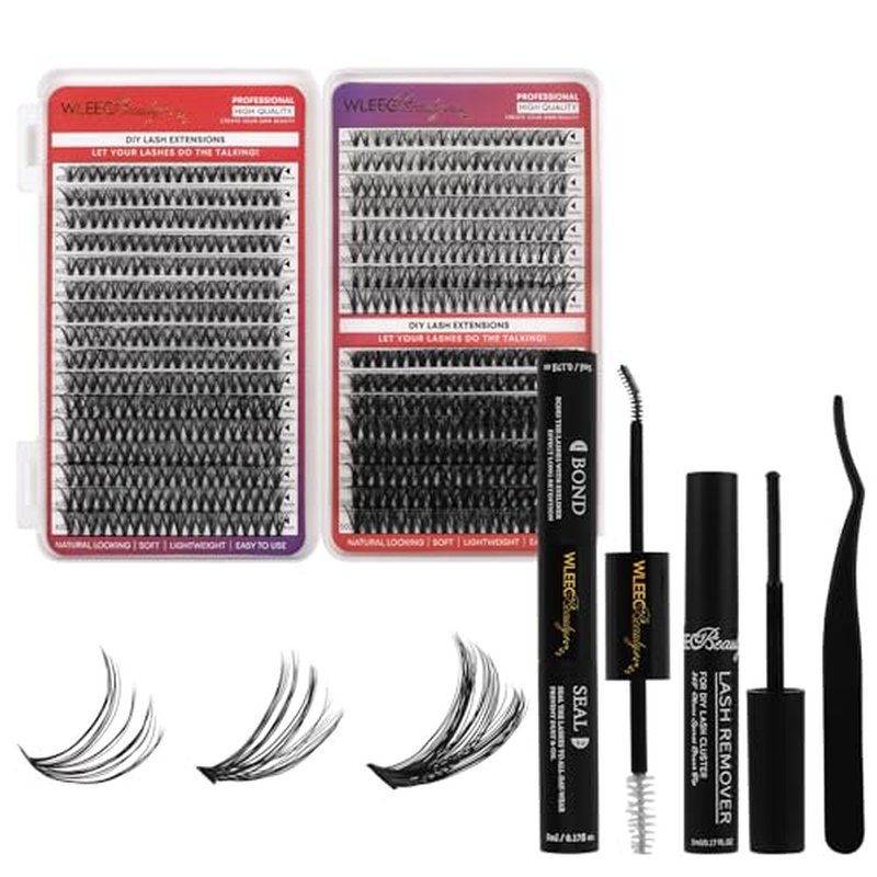 640PCS Lash Clusters 30D 40D 50D DIY Lash Extensions Kit with Lash Bond and Seal, Lash Remover and Lashes Tweezers, 10-18mm Individual Lashes D Curl DIY Lash Extension at Home