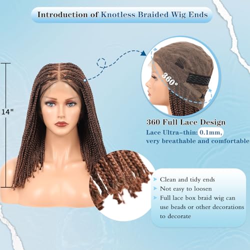 14-Inch Short Bob Braided Full Lace Wig for Women - Brown