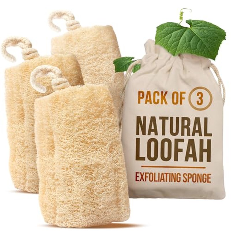 CraftsOfEgypt Luffa Body Scrubber ? Plant-based Egyptian loofah shower sponge for men and women, luxury bath loofah sponge for face, back & body, gentle body scrubber, spa loofah pack of 3, 6x6 Inches