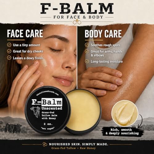 The Tallowed Truth Beef Tallow Balm Unscented Honey - Hydrating Skin Moisturizer & Soothing Face Balm