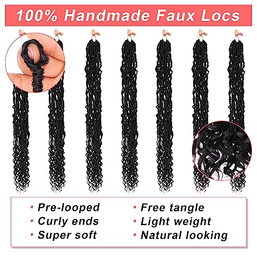 36 Inch Goddess Faux Locs Crochet Hair - 7 Packs Natural Black with Curly Ends