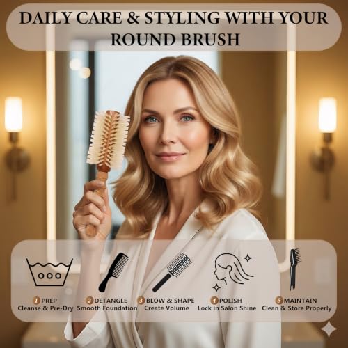 Boar Bristle Round Hair Brush for Blowouts - Large 2.8 Inch Barrel with Cleaner - Blonde Boar & Nylon Bristles - Smooth Blowout Variation of THIS listing