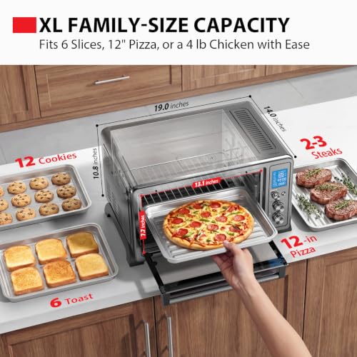 25L Convection Toaster Oven - 6-Slice, 10-in-1 Family Size Countertop Oven - Black Stainless Steel