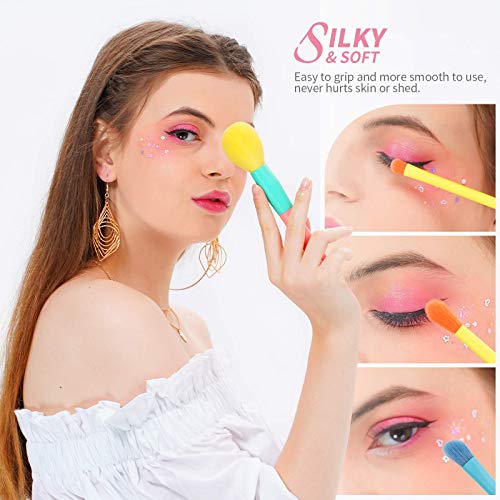 Colorful Makeup Brush Set with 16 Eye Shadow & Face Brushes - Professional Synthetic Kabuki Blending Face Powder