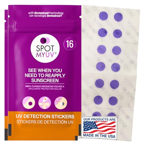 SpotMyUV UV Detection Stickers for Sunscreen with Patented Dermatrue SPF Sensing Technology, Know When to Reapply Sunscreen to Help Prevent Sunburn, 32 Count