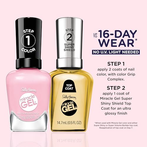 Sally Hansen Miracle Gel Supercharged Pinks Nail Polish | Salon Quality Gel-Like Formula, Two-Step System, No UV Light Needed, Long Lasting | 344 Blush Crush | Soft Pink Cr?me Nail Color