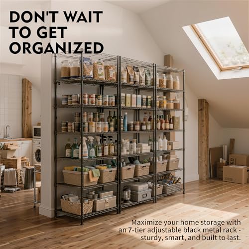 Heavy Duty 7-Tier Wire Shelving Rack - 24x24x72 Inches, Adjustable Steel Storage Unit