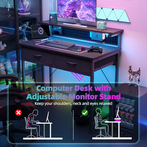 Small 31 Inch Gaming Desk with Drawers & Power Outlets - Black