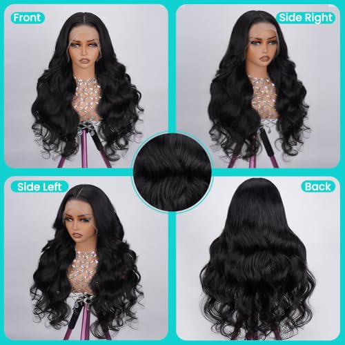 Natural Black 22 Inch Body Wave Lace Front Wig with HD Transparent Lace & Baby Hair - 180% Density