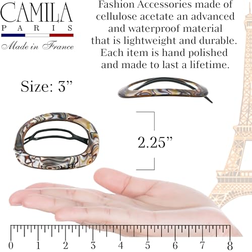 French Hair Barrette Clip Onyx 3x3 Inch Handcrafted Metal-Free Closure