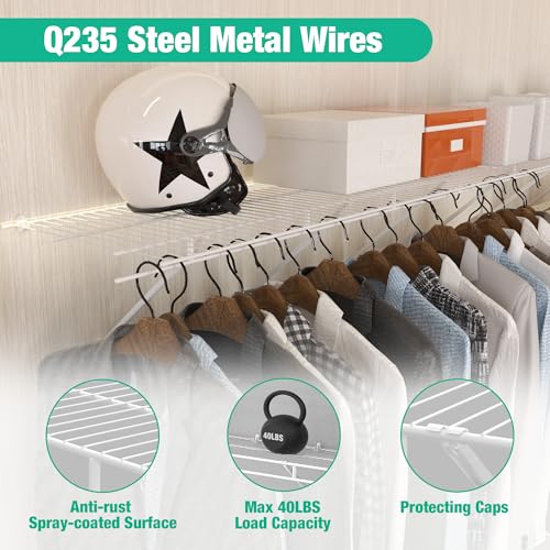 Wall Mounted Closet Shelves 2 Pack - 4 ft x 16 in Wire Shelf Kit, Space-Saving Storage