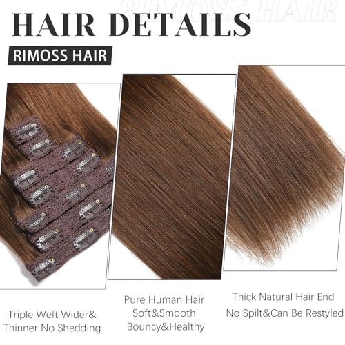 Clip in Hair Extensions 20 Inch Real Human Hair - Chocolate Brown, 7pcs