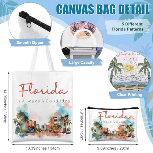 Reginary 6 Pcs City Souvenirs Gifts New York Italy Chicago Seattle Los Angeles Souvenir Canvas Tote Bag Cosmetic Bag Women