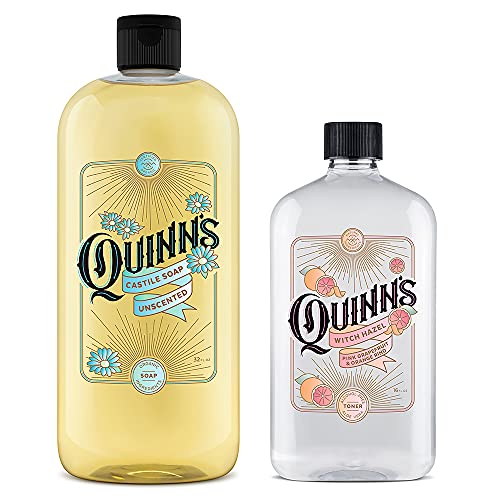 Quinn's Pure Castile Organic Unscented Liquid Soap 32 oz Alcohol Free Pink Grapefruit and Orange Rind Witch Hazel with Aloe Vera 16oz