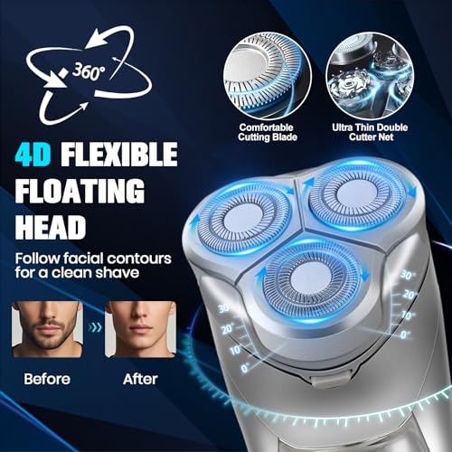 Electric Razor for Men Gray - 4D Floating Head, LCD Display, Waterproof & Fast Charging
