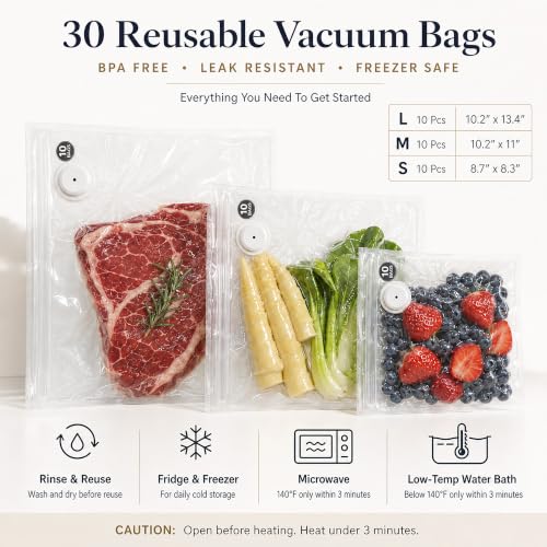 Handheld Vacuum Sealer for Food with 30 Reusable Bags - Cordless & Portable