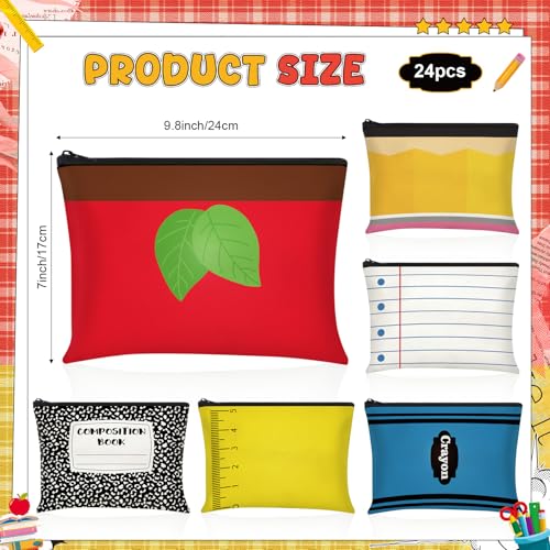 Classic Teacher Appreciation Makeup Bags Bulk Set - 24 Pcs Zipper Pencil Pouches for Back to School & Gifts