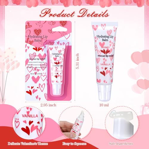 Leelosp 24 Pcs Valentine's Day Lip Balm Galentine's Gifts Bulk Honey Vanilla Lip Balm Conversation Heart Hydrating Natural for Dry Cracked Lips Women Valentines Gifts Bulk for Her