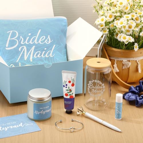 Meanplan Blue Bridesmaid Proposal Gift Set with Glass Cup & Accessories