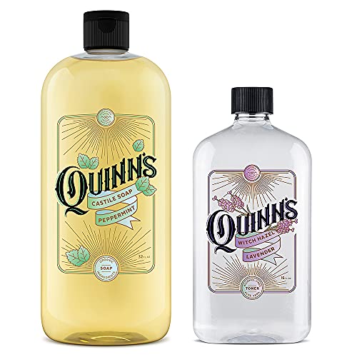 Quinn's Pure Castile Organic Peppermint Liquid Soap 32 oz Alcohol Free Lavender Witch Hazel with Aloe Vera 16oz