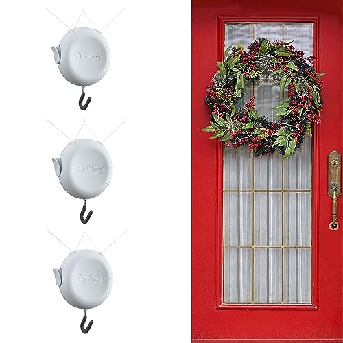 Zip 'n Hang Wreath Hanger for Front Door, White, 3 Pack - Damage-Free Door Decor