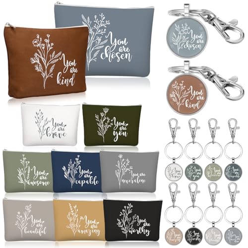 Sieral Aesthetics 20Pcs Canvas Makeup Bags & Keychains Set – Gift Bulk, Women
