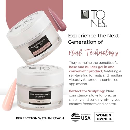 TONES Premium Self Leveling Nail Builder and Extension Gel for Professional Design - Salon-Quality LED and UV Building Gel - (0.5 Fl Oz, Baby Pink)