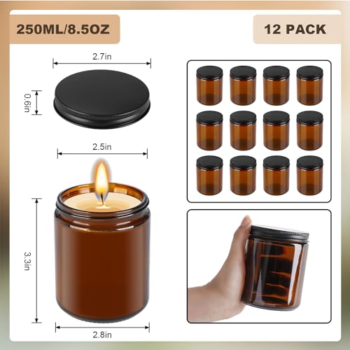 18 Pack Amber Glass Jars 8oz - Airtight Reusable Kitchen & Cosmetic Storage