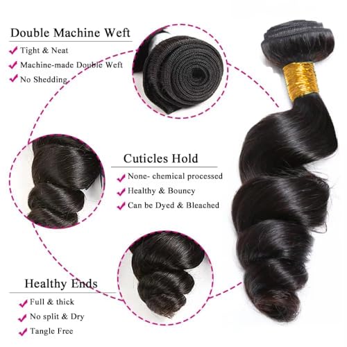 AiPliantfis 12-16 Inch Loose Wave Human Hair Extensions - 3 Bundles, Natural Black