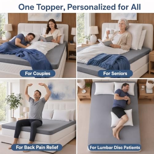 Queen Size Dual Firmness Mattress Topper - Split 3 Inch Support Foam, Non-Slip, CertiPUR-US Certified
