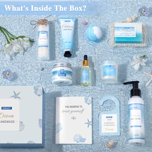 Gifts for Women, Spa Gifts Basket for Women, 12Pcs Ocean Bath and Body Gifts Set, Self Care Gifts for Mom, Wife, Girlfriend, Sister, Female Friends