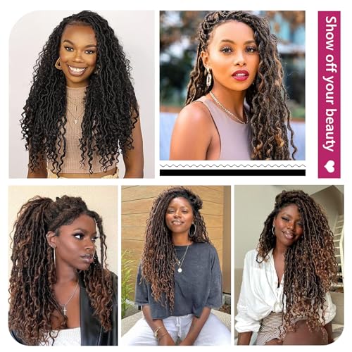 Peliri 24 Inch Goddess Locs Crochet Hair 8 Packs Faux Locs for Black Women, Pre-Looped River Locs with Curly Ends