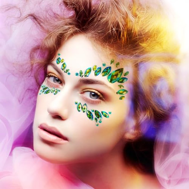 Halloween Face Gems Face Jewels Sticker Eyes Body Gem Sticker Temporary Face Tattoos,5-Pack,Green