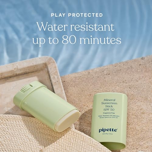 Pipette Baby Mineral Sunscreen Stick SPF 50, 0.6 oz, Water-resistant Non-nano Zinc Oxide Mineral Sunscreen, UVB/UVA Sunblock for Kids & Sensitive Skin, Travel Size Sun Protection