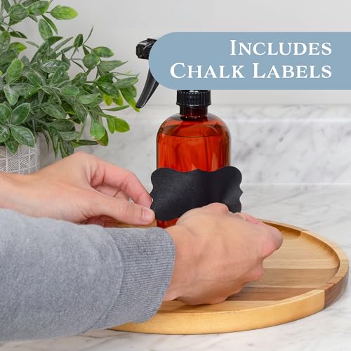 16oz Amber Plastic Spray Bottles with Heavy Duty Mist & Stream Sprayers - Pack of 6 - Chalkboard Labels Included